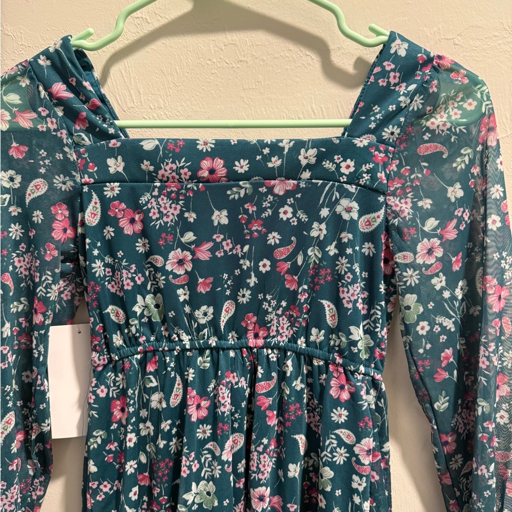 Trixxi Floral Kids Dress in Teal and Pink
